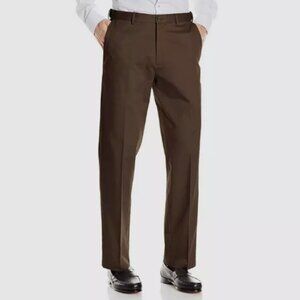NEW Haggar Mens 34x34  Super Flex Slim Dress Pant Waistband Brown  Flat front